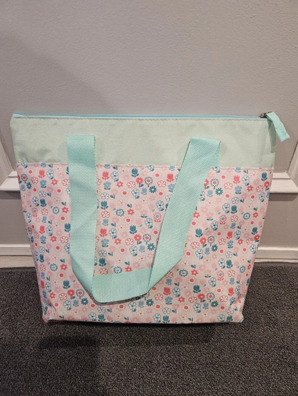 Sanrio Hello Kitty Pink Floral Insulated Tote with Mint Accents
